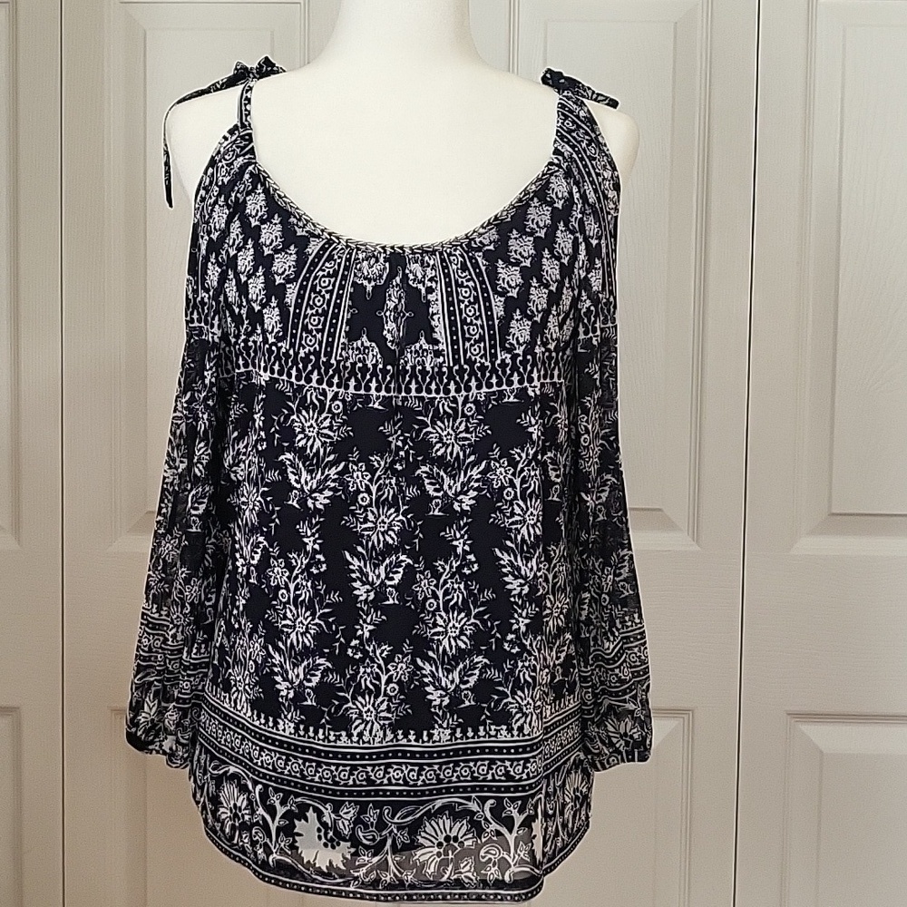 INC International Concepts Cold-Shoulder Scoop Front Embellished Top - Size S